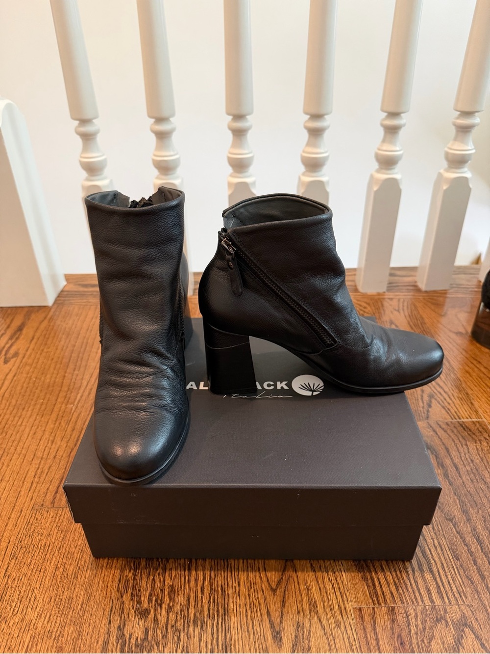 ALL BLACK [brand] Ankle Booties by Black with Block Heel and Side Zipper